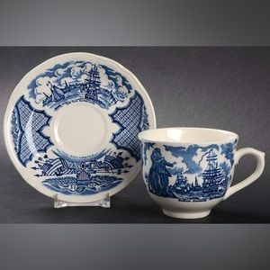 Alfred Meakin Blue Fair Winds Sailors Farewell 4 tea cups and 4 saucers